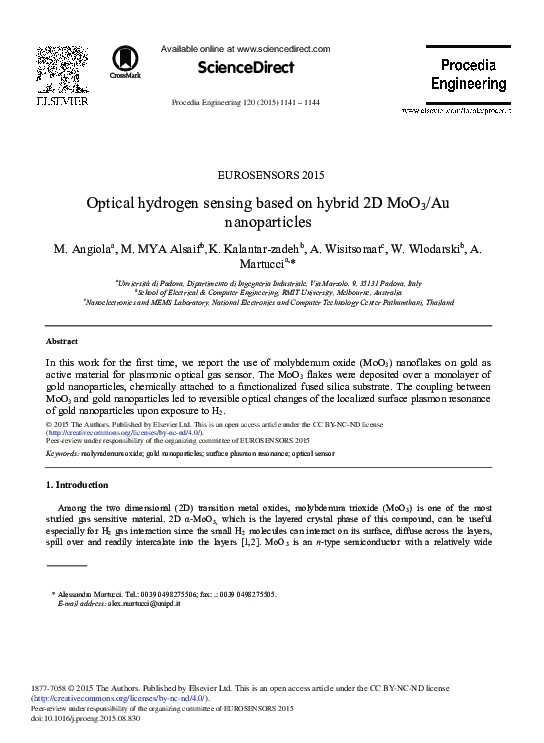 (PDF) Optical Hydrogen Sensing Based on Hybrid 2D MoO 3 /Au Nanoparticles