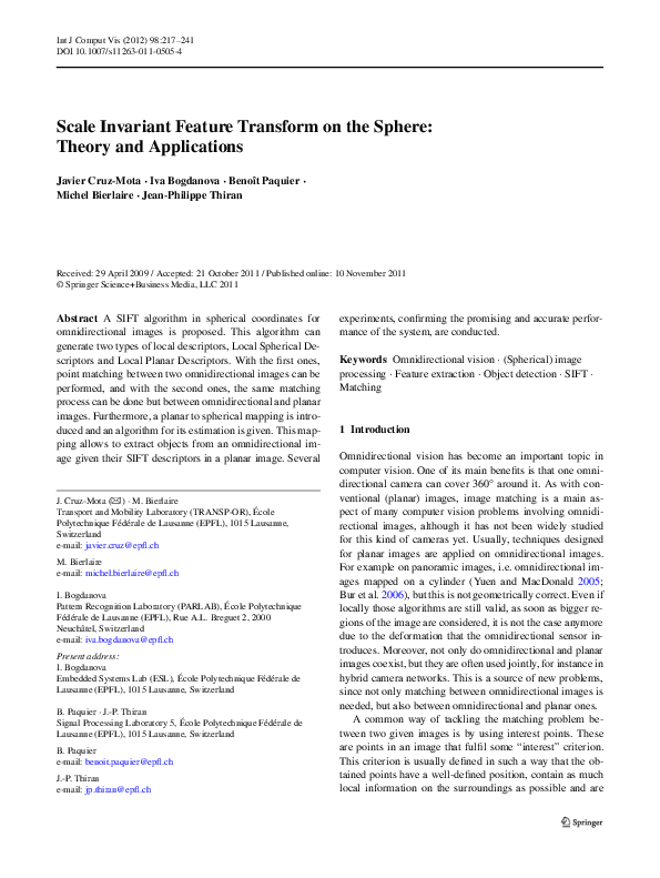 (PDF) Scale Invariant Feature Transform on the Sphere: Theory and ...