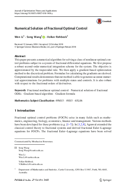 (PDF) Numerical Solution of Fractional Optimal Control