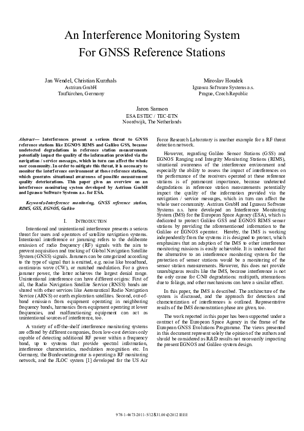 (PDF) An interference monitoring system for GNSS reference stations