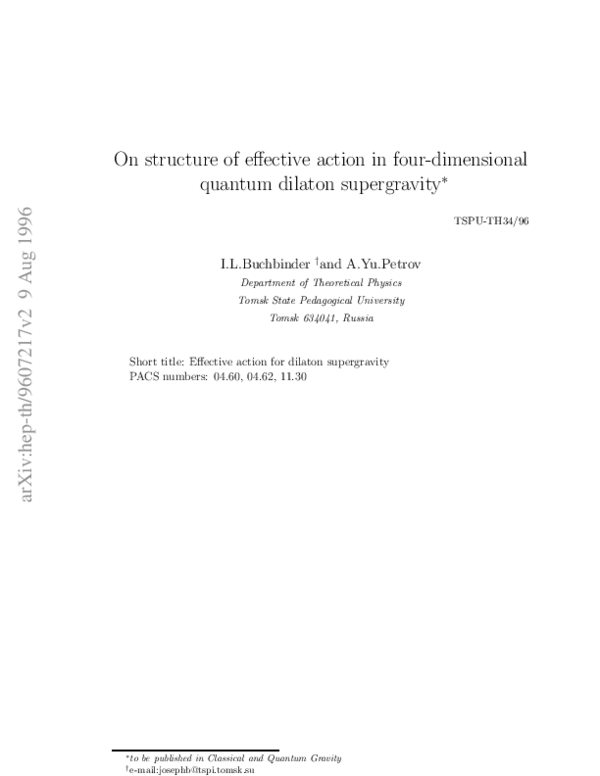 (PDF) On the structure of effective action in four-dimensional quantum ...