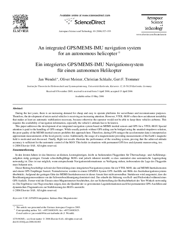 (PDF) An integrated GPS/MEMS-IMU navigation system for an autonomous ...