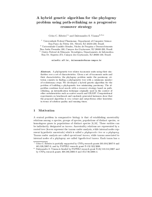 (PDF) A hybrid genetic algorithm for the phylogeny problem using path ...