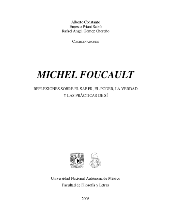 (PDF) Michel Foucault: Reflexiones sobre el saber, el poder, la verdad ...
