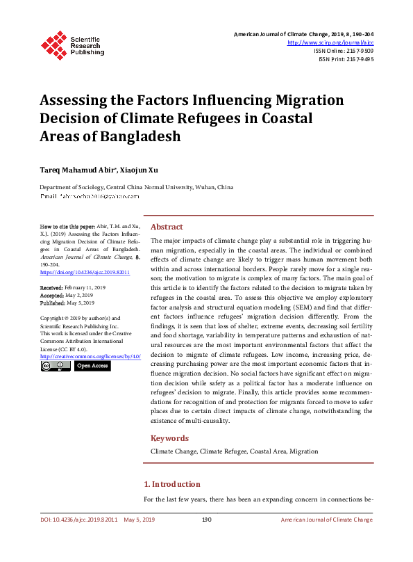 (PDF) Assessing the Factors Influencing Migration Decision of Climate ...
