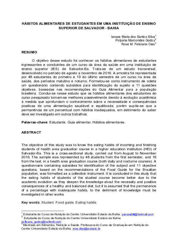 (PDF) Hábitos Alimentares De Estudantes Em Uma Instituição De Ensino ...