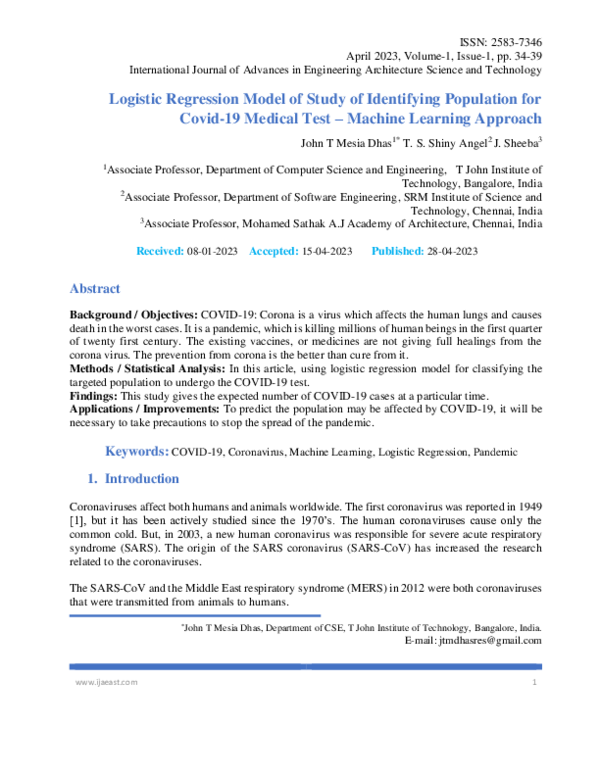 (PDF) Logistic Regression Model of Study of Identifying Population for ...