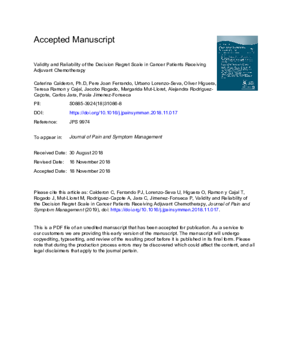 (PDF) Validity and Reliability of the Decision Regret Scale in Cancer ...