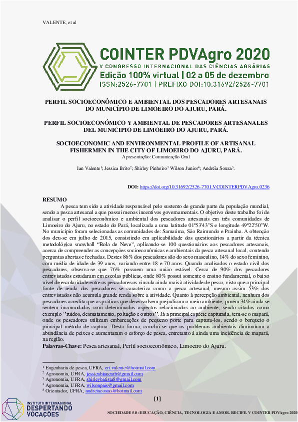 Perfil Socioeconômico e Ambiental Dos Pescadores Artesanais Do Município De Limoeiro Do Ajuru, Pará