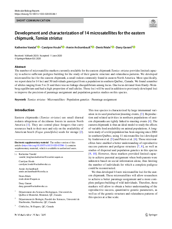 (PDF) Development and characterization of 14 microsatellite loci in the ...