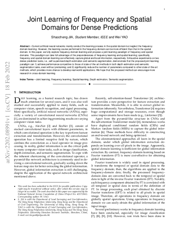 (PDF) Joint Learning of Frequency and Spatial Domains for Dense Predictions