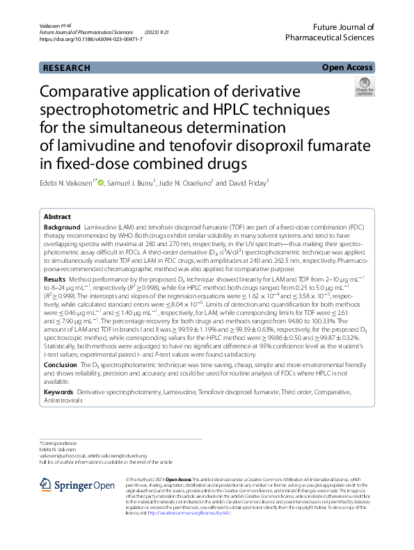 (PDF) Comparative application of derivative spectrophotometric and HPLC ...