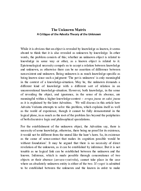 (DOC) The Unknown Matrix