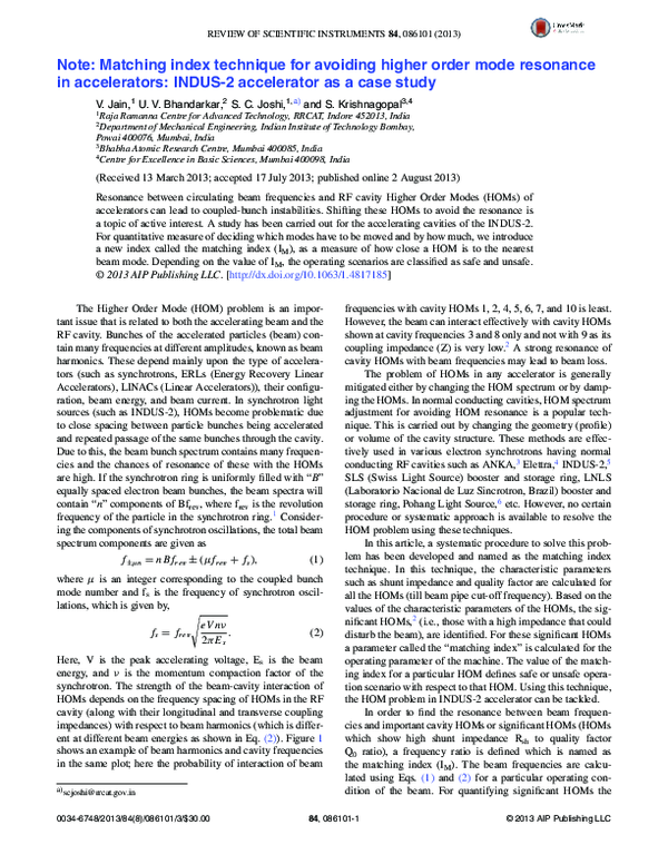 (PDF) Note: Matching index technique for avoiding higher order mode ...