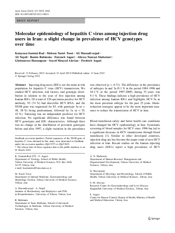 (PDF) Molecular epidemiology of hepatitis C virus among different ...