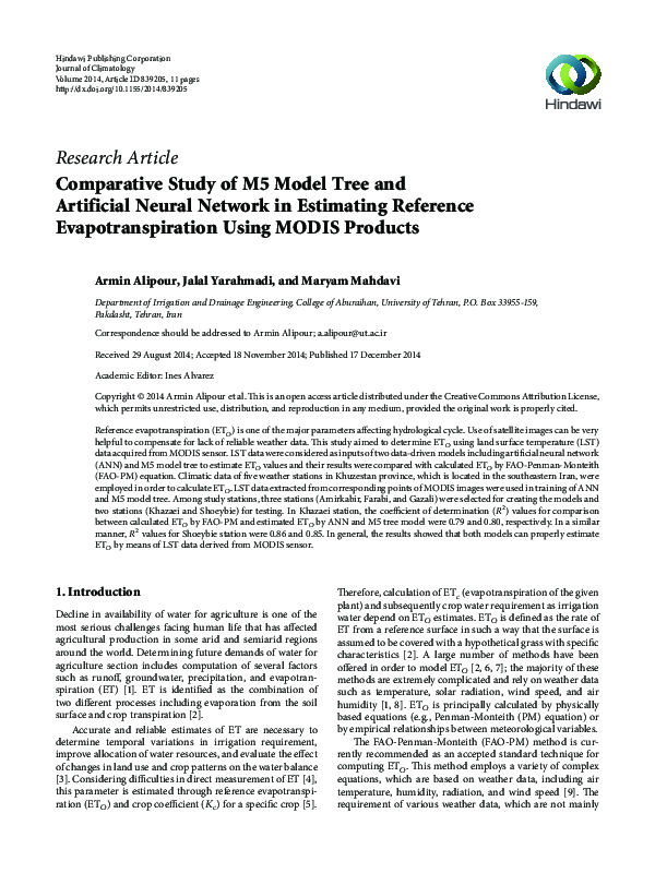 (PDF) Comparative Study of M5 Model Tree and Artificial Neural Network ...