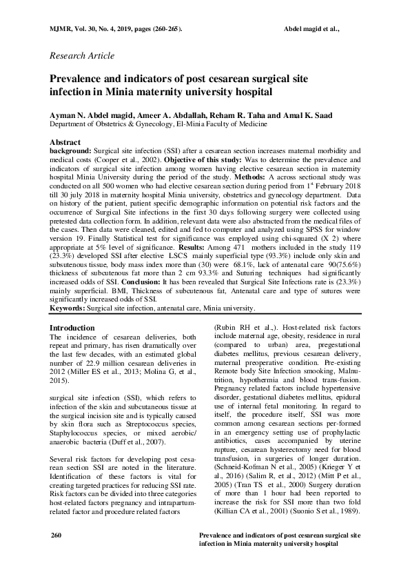 (PDF) Prevalence and indicators of post cesarean surgical site ...