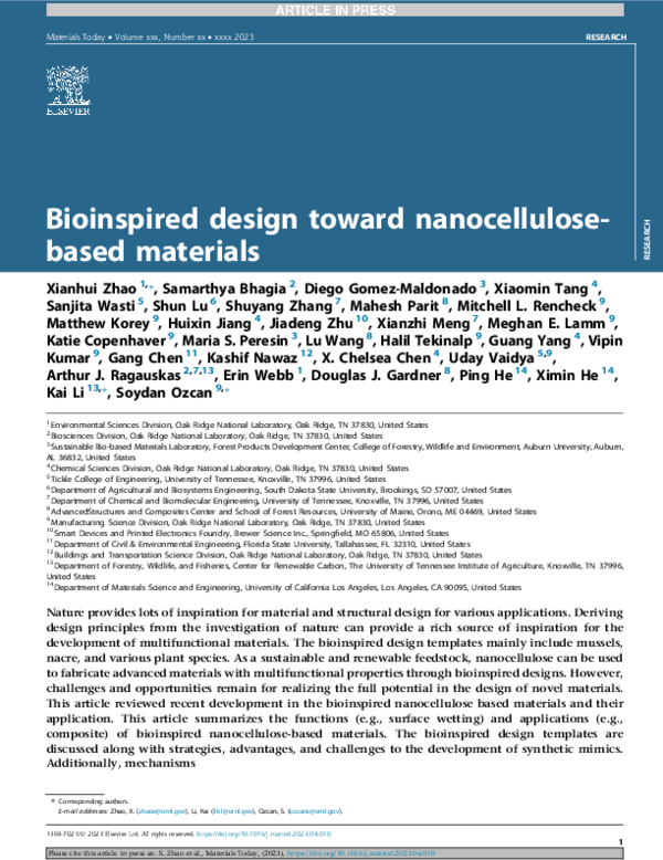(PDF) Bioinspired design toward nanocellulosebased materials