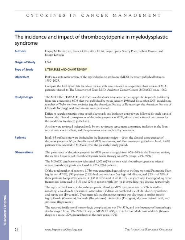 (PDF) The incidence and impact of thrombocytopenia in myelodysplastic ...