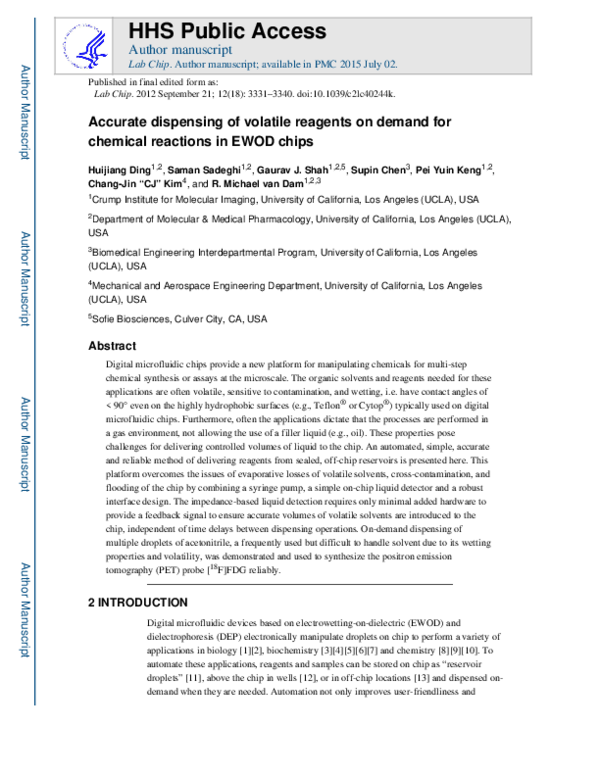(PDF) Accurate dispensing of volatile reagents on demand for chemical