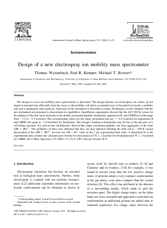 (PDF) Design of a new electrospray ion mobility mass spectrometer