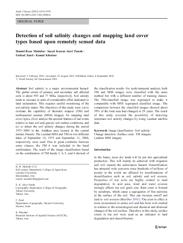 (PDF) Detection of soil salinity changes and mapping land cover types ...