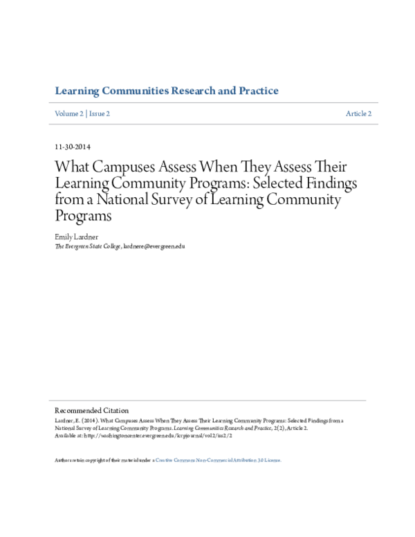 (PDF) What Campuses Assess When They Assess Their Learning Community ...