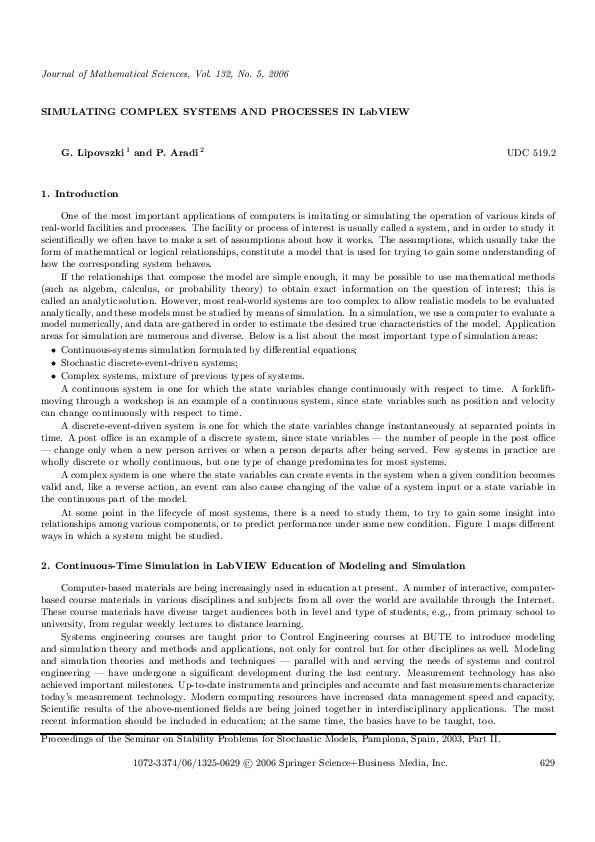 (PDF) Simulating Complex Systems and Processes in LabVIEW