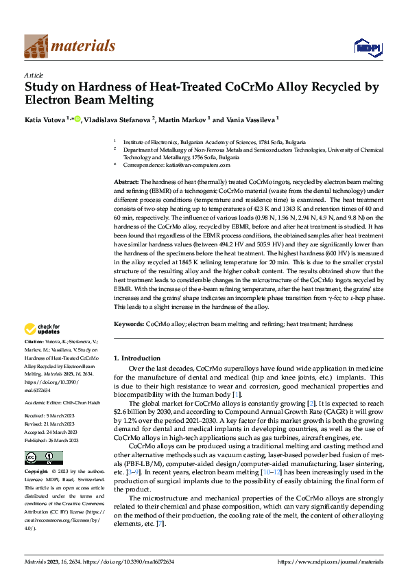 (PDF) Study on Hardness of Heat-Treated CoCrMo Alloy Recycled by ...