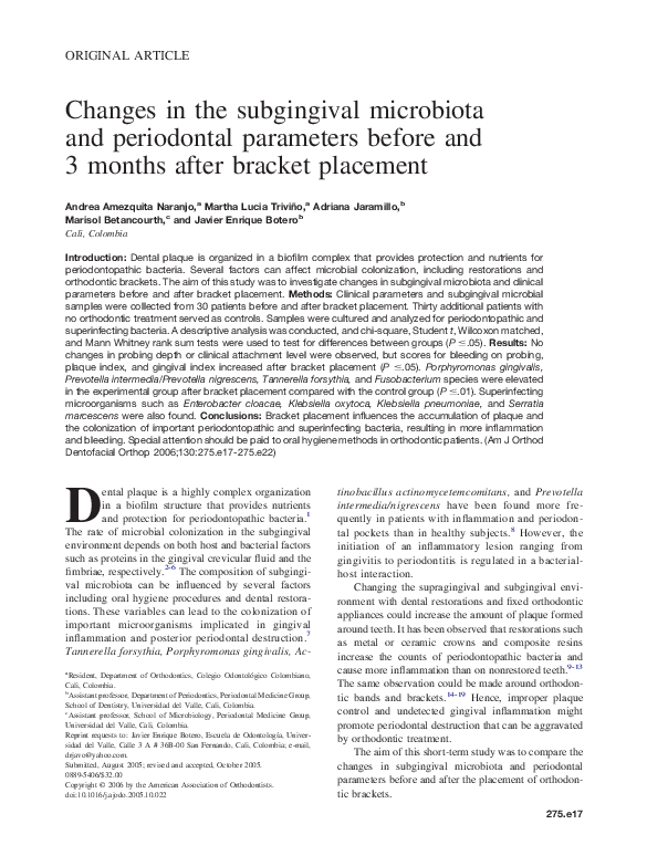 (PDF) Changes in the subgingival microbiota and periodontal parameters ...