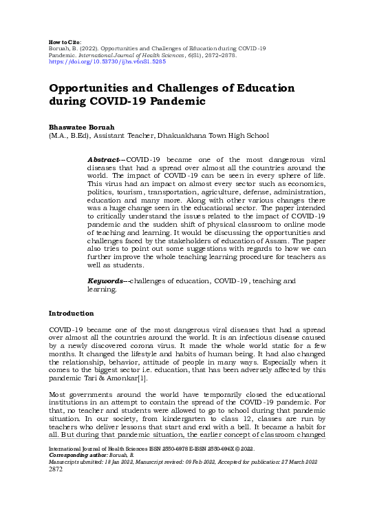 (PDF) Opportunities and Challenges of Education during COVID-19 Pandemic