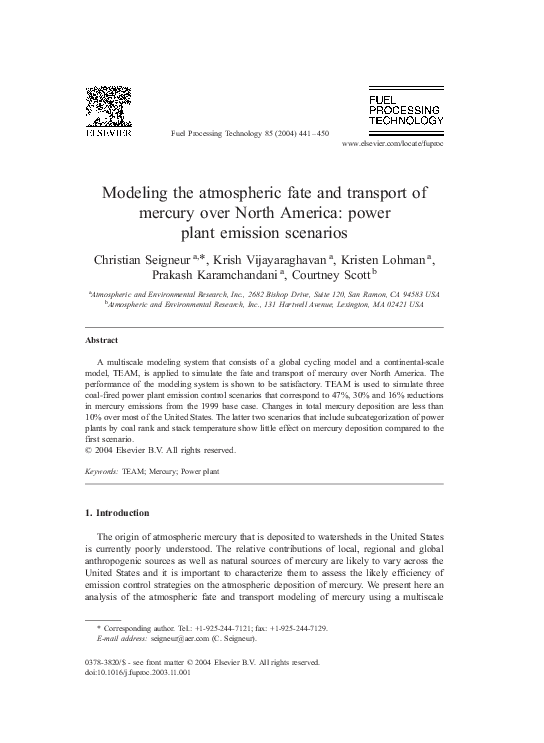 (PDF) Modeling the atmospheric fate and transport of mercury over North ...
