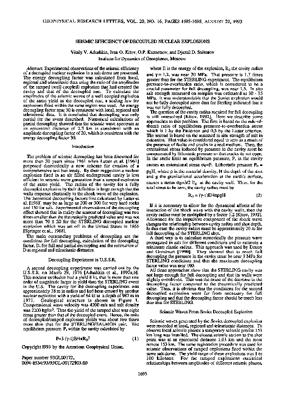 (PDF) Seismic efficiency of decoupled nuclear explosions | Ivan Kitov ...