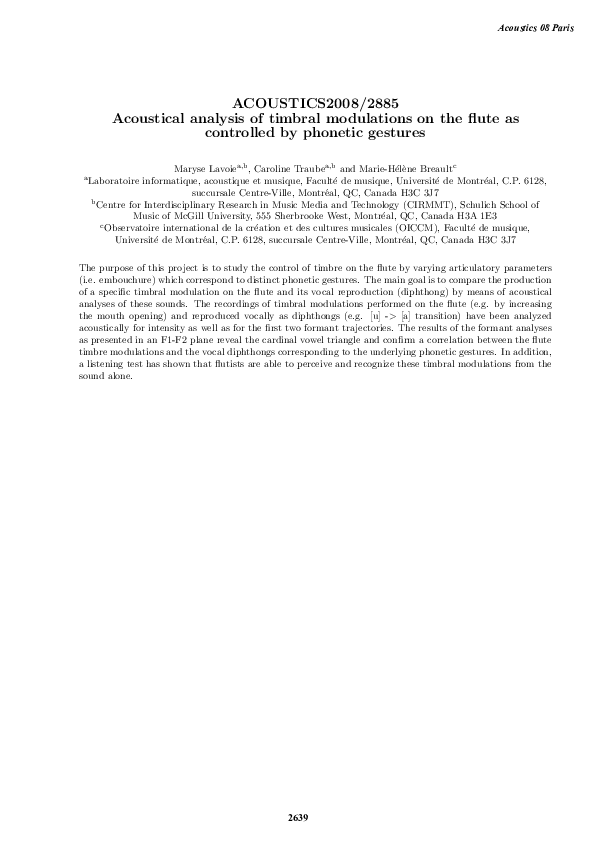 (PDF) Acoustical analysis of timbral modulations on the flute as