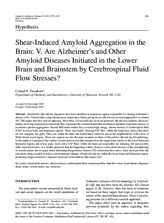 (PDF) Shear-Induced Amyloid Aggregation in the Brain: V. Are Alzheimer ...