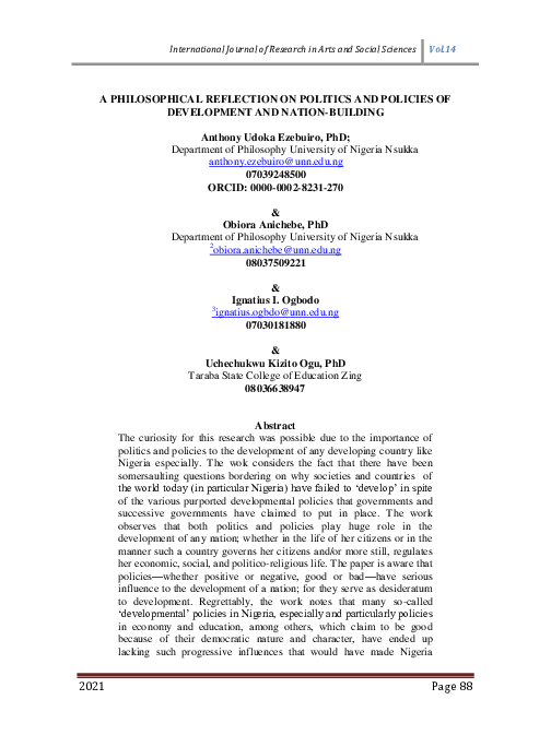 (PDF) A PHILOSOPHICAL REFLECTION ON POLITICS AND POLICIES OF ...