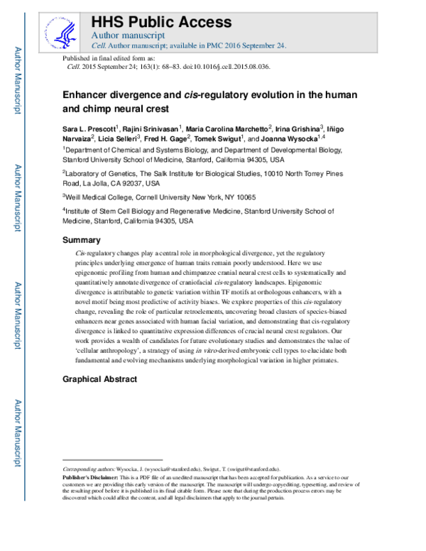 (PDF) Faculty of 1000 evaluation for Enhancer Divergence and cis ...