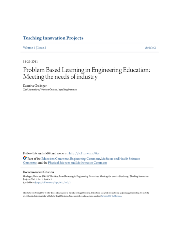 (PDF) Problem Based Learning in Engineering Education: Meeting the ...
