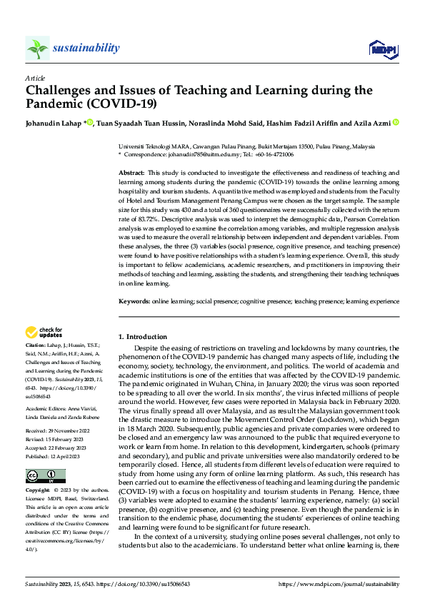 (PDF) Challenges and Issues of Teaching and Learning during the ...