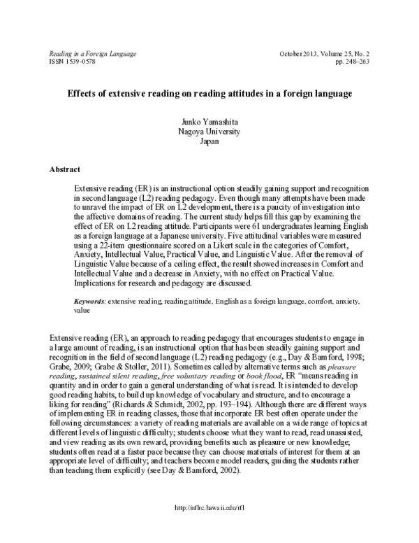 (PDF) Effects of extensive reading on reading attitudes in a foreign ...