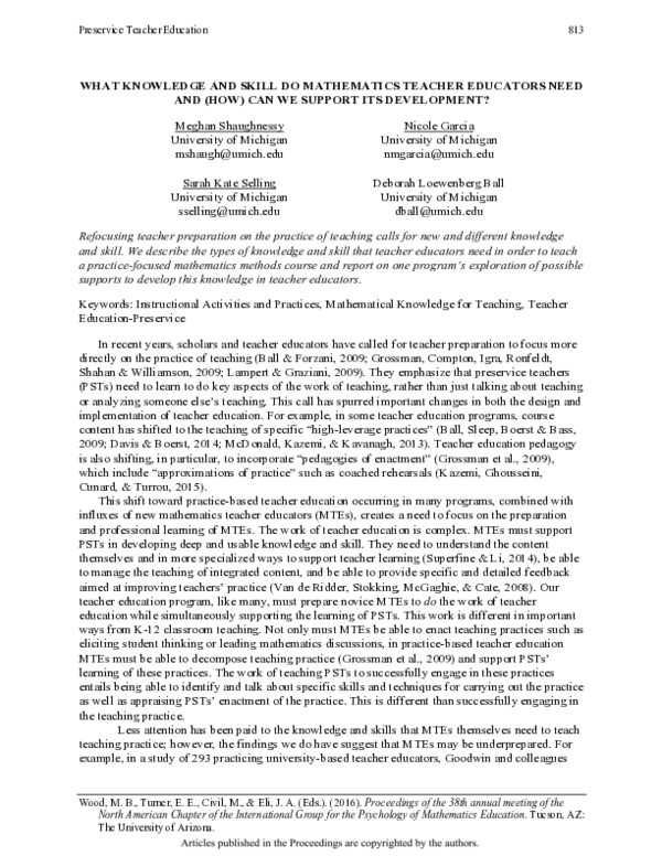 (PDF) What Knowledge and Skill Do Mathematics Teacher Educators Need ...
