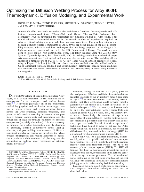 (PDF) Optimizing the Diffusion Welding Process for Alloy 800H ...