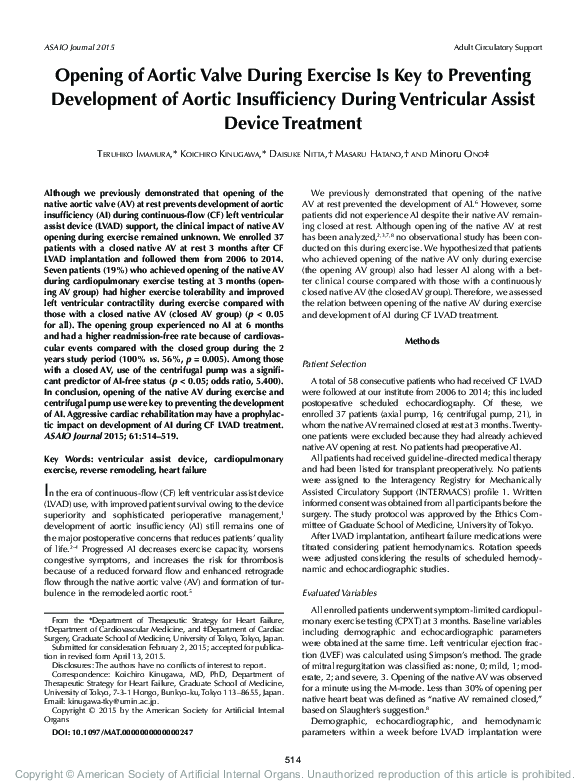 (PDF) Opening of Aortic Valve During Exercise Is Key to Preventing ...