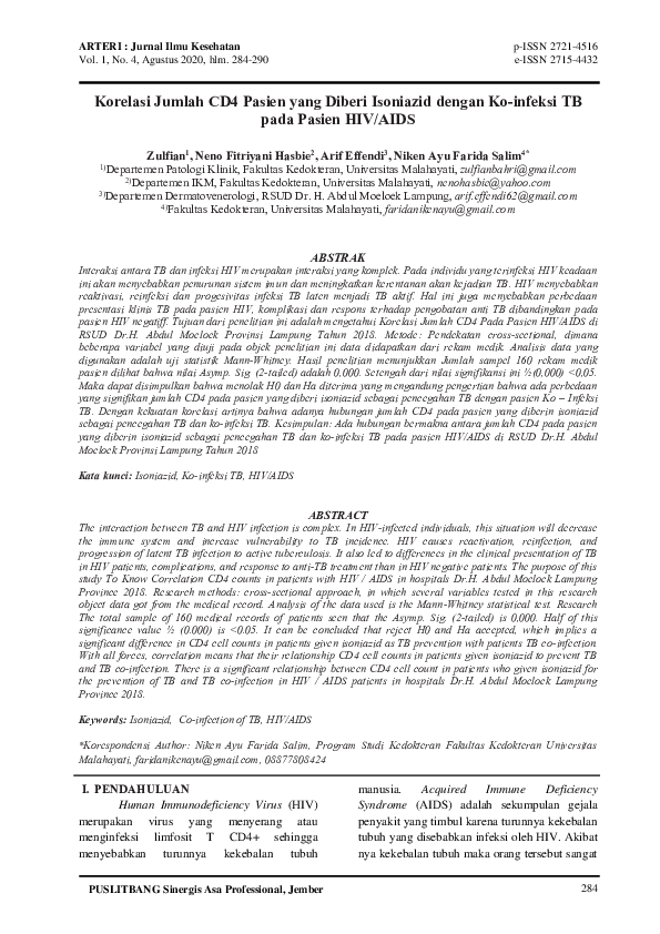 (PDF) Korelasi Jumlah CD4 Pasien Yang Diberi Isoniazid Dengan Ko ...