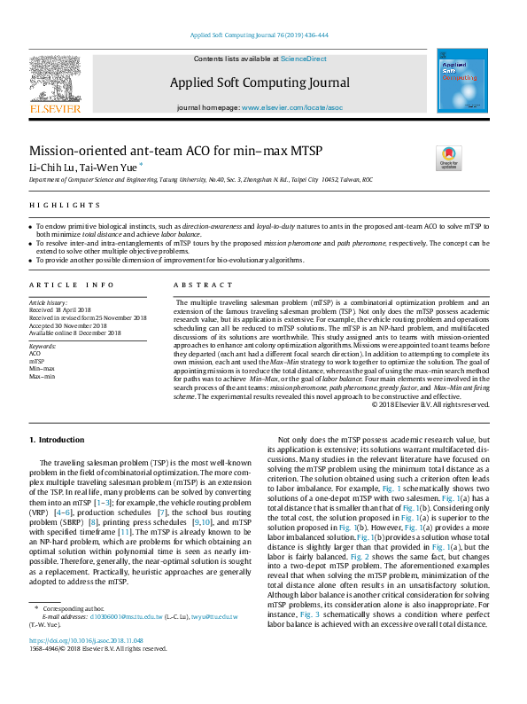 (PDF) Mission-oriented ant-team ACO for min–max MTSP