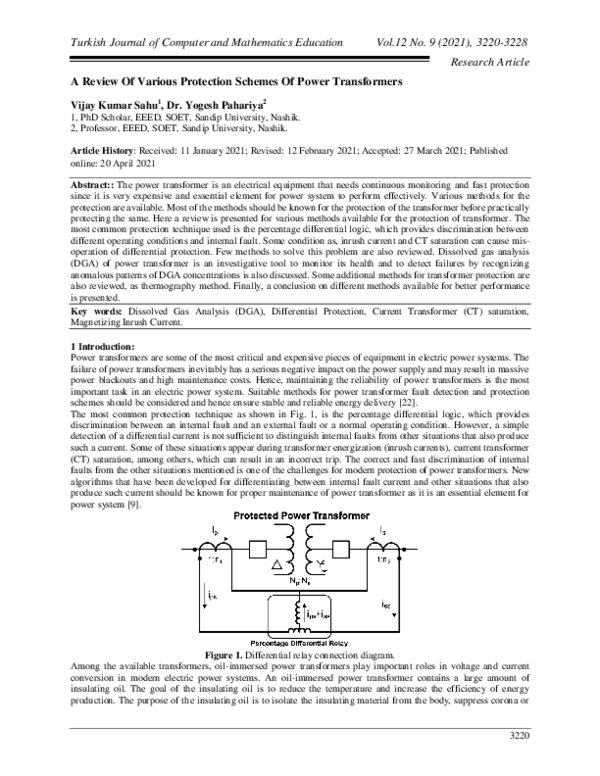 (PDF) A Review Of Various Protection Schemes Of Power Transformers