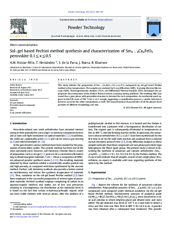 (PDF) Sol–gel based Pechini method synthesis and characterization of ...