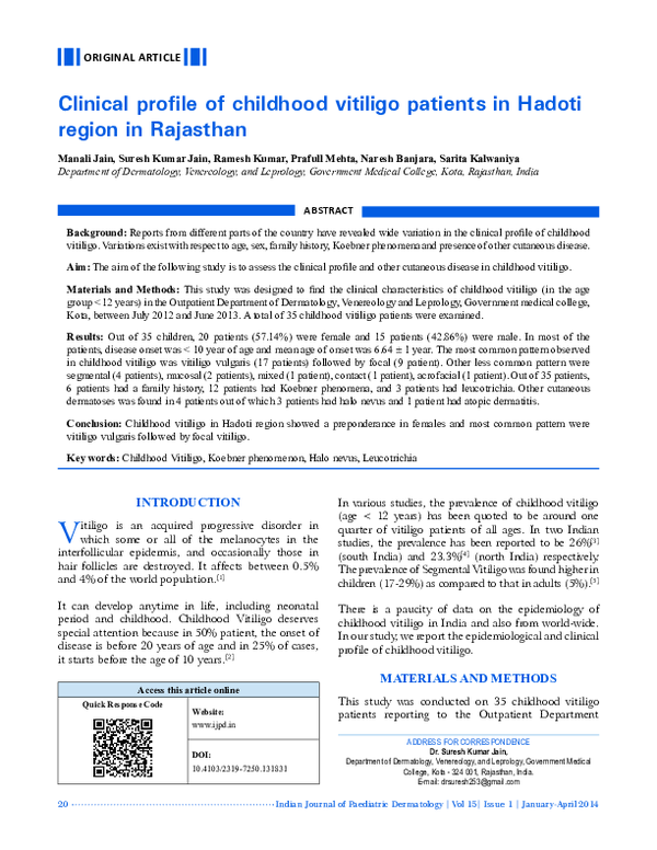 (PDF) Clinical profile of childhood vitiligo patients in Hadoti region ...