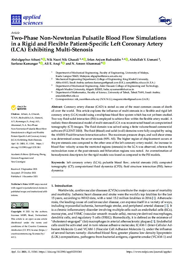 (PDF) Two-Phase Non-Newtonian Pulsatile Blood Flow Simulations in a ...