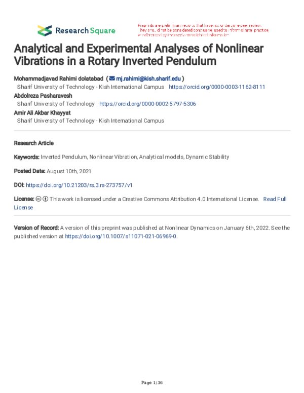 (PDF) Analytical and experimental analyses of nonlinear vibrations in a ...